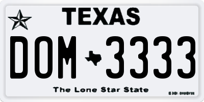TX license plate DOM3333