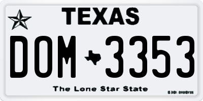 TX license plate DOM3353