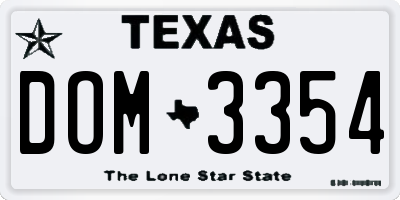 TX license plate DOM3354