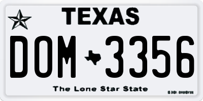 TX license plate DOM3356
