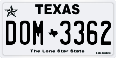 TX license plate DOM3362