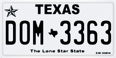 TX license plate DOM3363