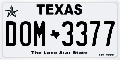TX license plate DOM3377