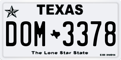 TX license plate DOM3378