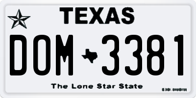 TX license plate DOM3381