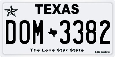 TX license plate DOM3382