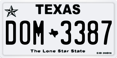 TX license plate DOM3387