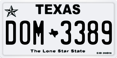 TX license plate DOM3389