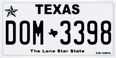 TX license plate DOM3398