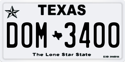 TX license plate DOM3400