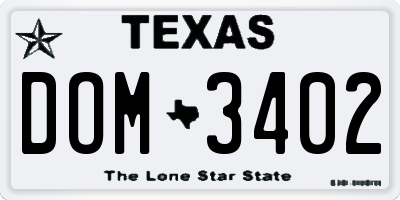 TX license plate DOM3402