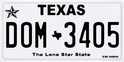 TX license plate DOM3405