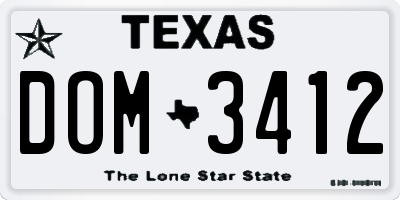 TX license plate DOM3412