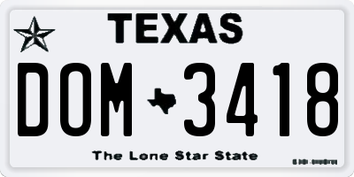 TX license plate DOM3418