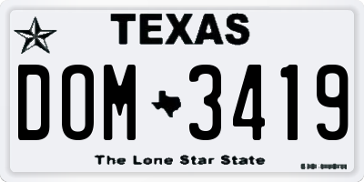 TX license plate DOM3419