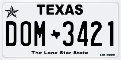 TX license plate DOM3421