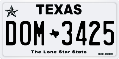 TX license plate DOM3425
