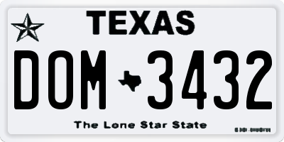 TX license plate DOM3432