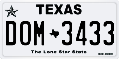 TX license plate DOM3433