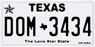 TX license plate DOM3434