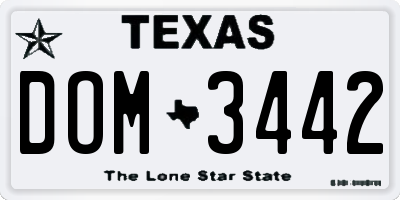 TX license plate DOM3442