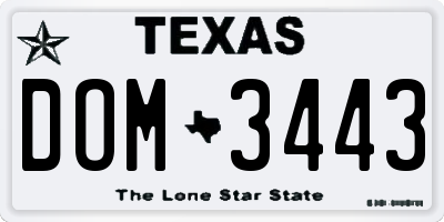TX license plate DOM3443