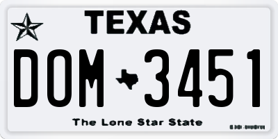 TX license plate DOM3451