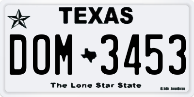 TX license plate DOM3453