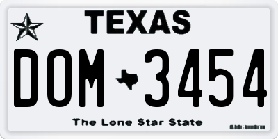 TX license plate DOM3454
