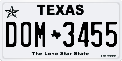 TX license plate DOM3455