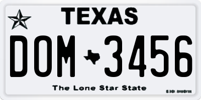 TX license plate DOM3456