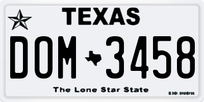 TX license plate DOM3458