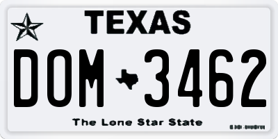 TX license plate DOM3462