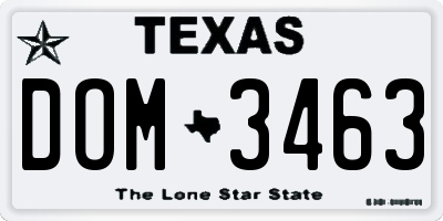 TX license plate DOM3463