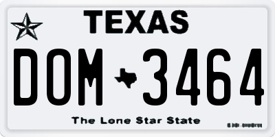 TX license plate DOM3464