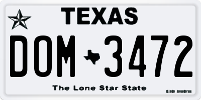 TX license plate DOM3472