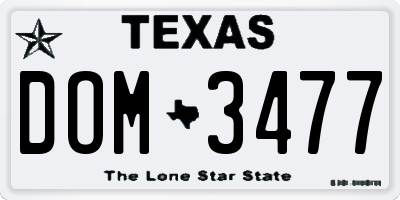 TX license plate DOM3477