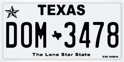 TX license plate DOM3478