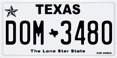 TX license plate DOM3480
