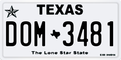 TX license plate DOM3481