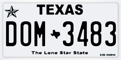 TX license plate DOM3483