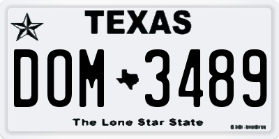 TX license plate DOM3489