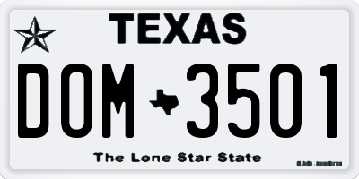 TX license plate DOM3501