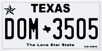 TX license plate DOM3505