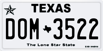 TX license plate DOM3522