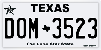 TX license plate DOM3523