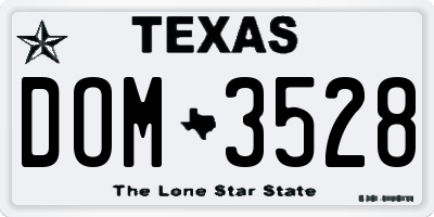 TX license plate DOM3528