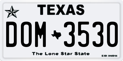 TX license plate DOM3530