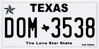 TX license plate DOM3538