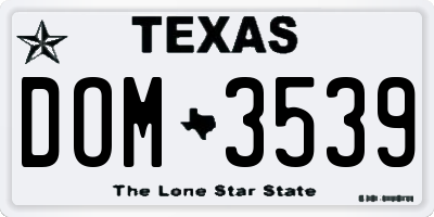TX license plate DOM3539